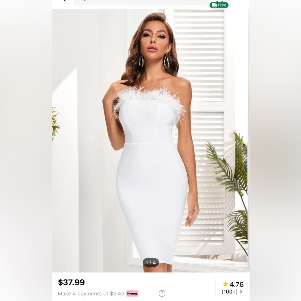 Fuzzy trim body con tube dress